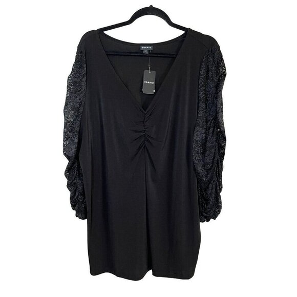 Torrid Top Women 3X Black Pullover Crepe Lace Neutral Whimsygoth Fairy Western - Picture 2 of 14